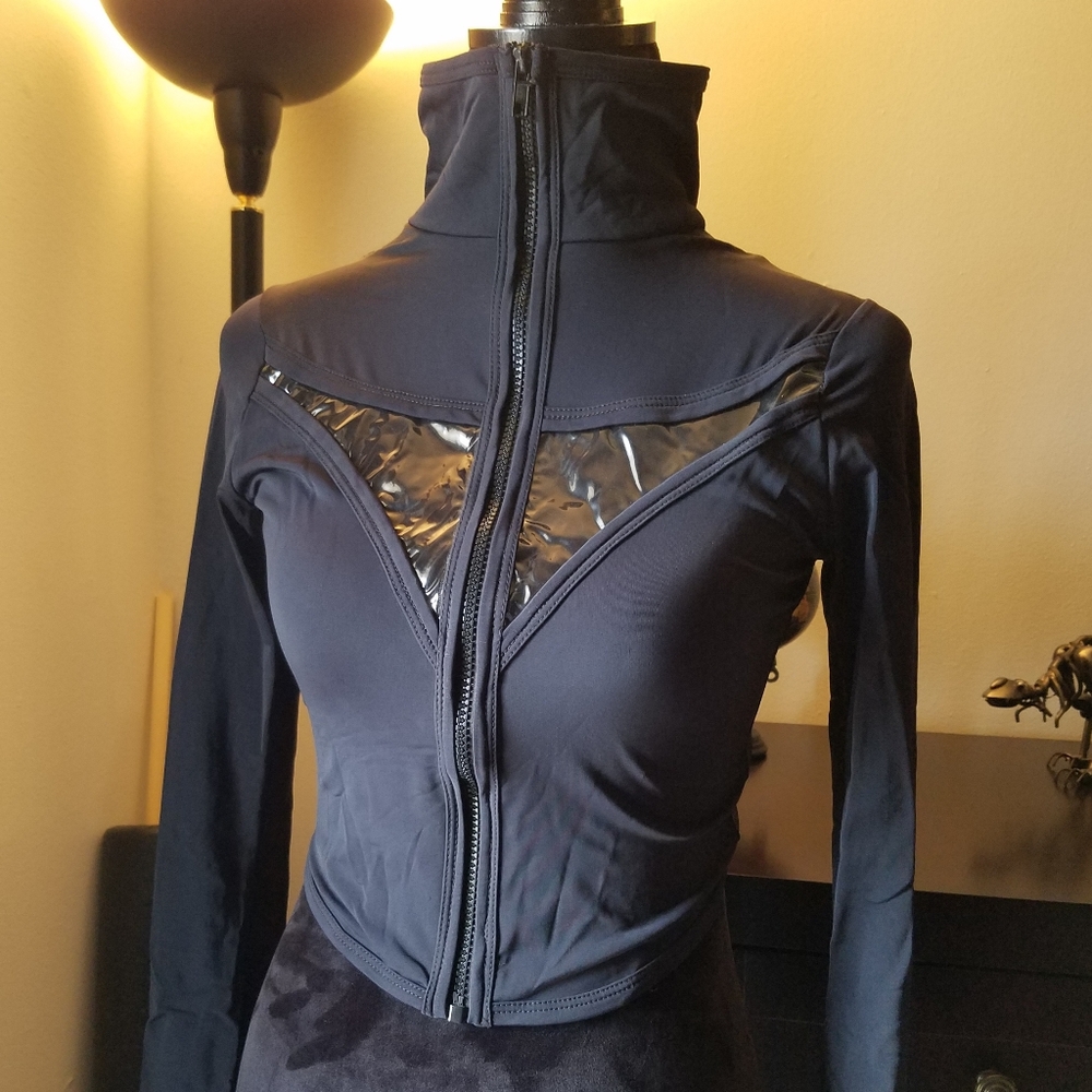 Blow UK plastic neo racer punk goth crop shrug top
